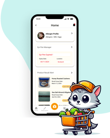 Image of the Allervision Tech App and the app's mascot, Spot